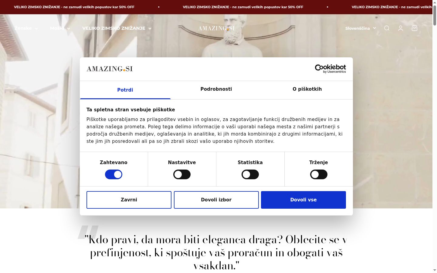 Captura de pantalla del banner de consentimiento mostrado antes de cualquier interacción
