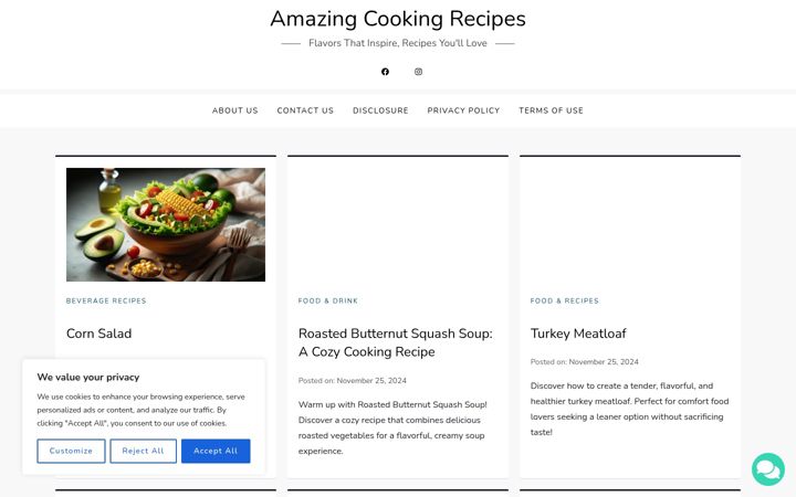Screenshot of amazingcookingrecipes.com