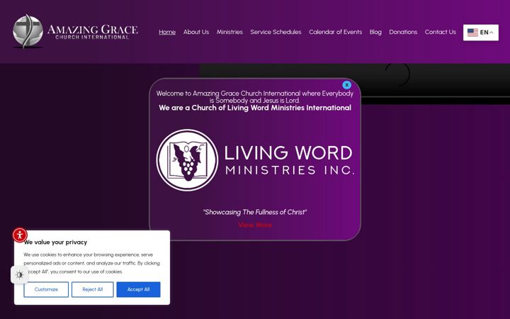 Screenshot of amazinggracechurchinternational.com