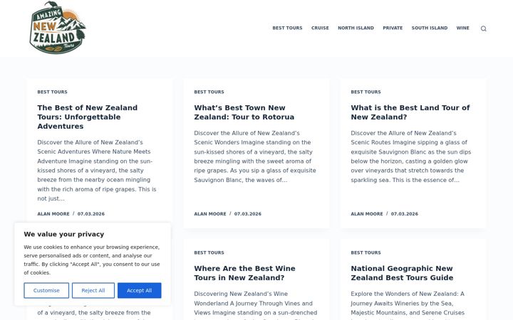 Captură de ecran a amazingnewzealandtours.com