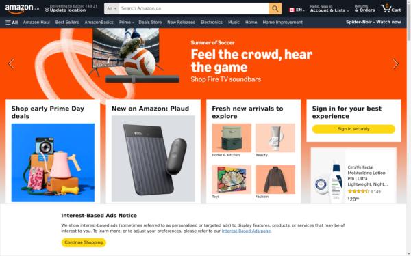 Screenshot of amazon.ca