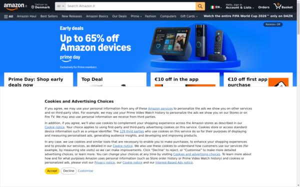 Screenshot of amazon.it