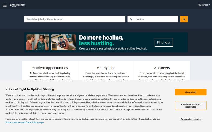 Screenshot of amazon.jobs