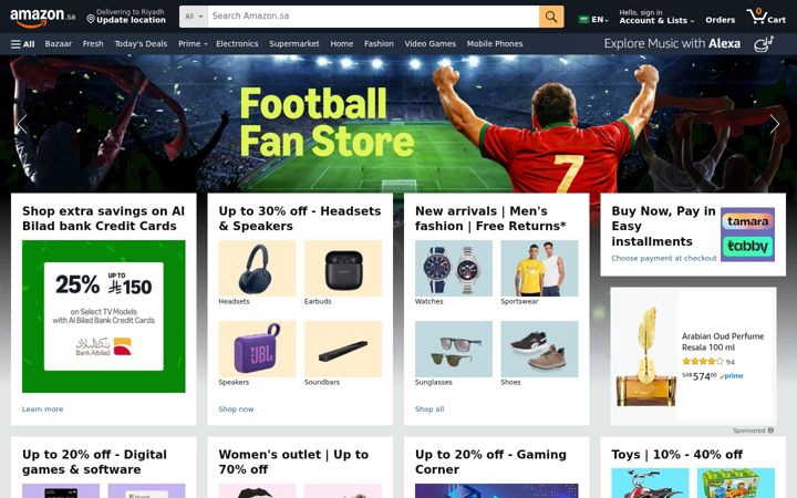 Kuvakaappaus sivustosta amazon.sa