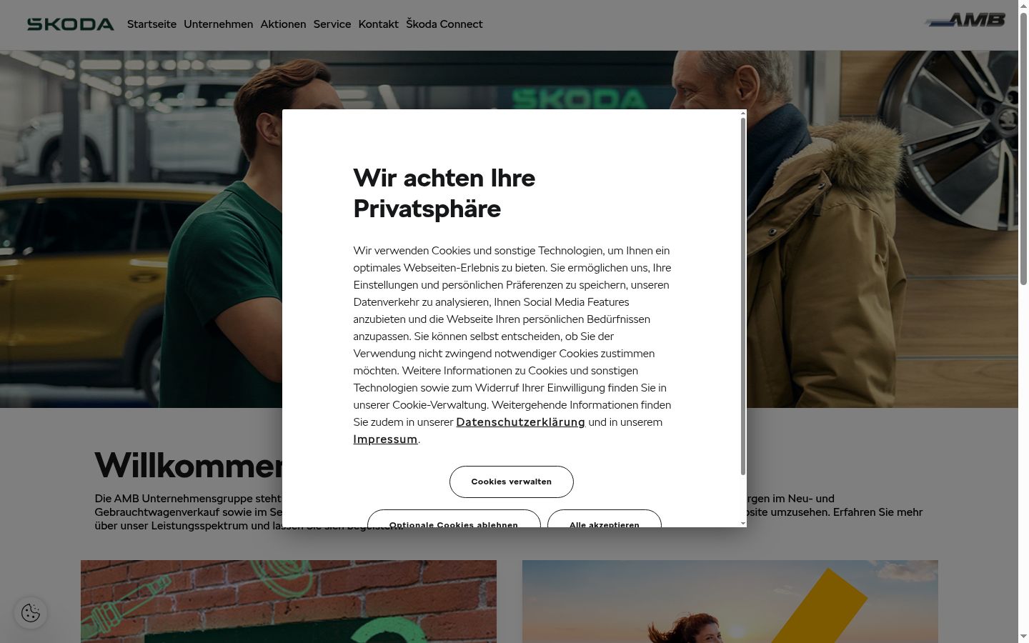 Captura de ecrã do banner de consentimento apresentado antes de qualquer interação