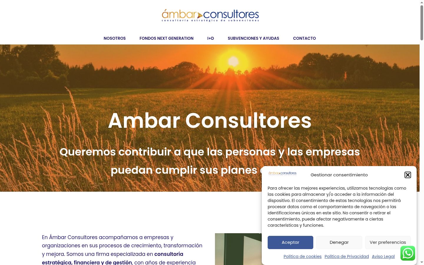 Captura de pantalla del banner de consentimiento mostrado antes de cualquier interacción