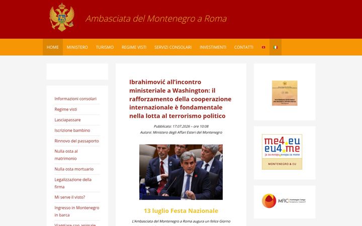 Snímek obrazovky ambasciatamontenegro.it
