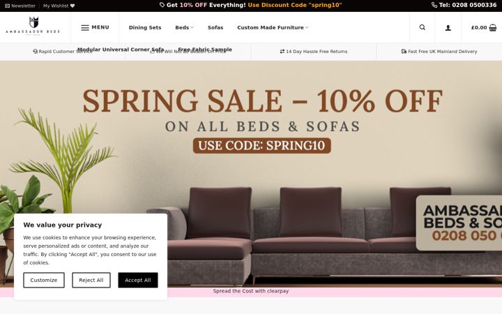 Screenshot di ambassadorbeds.co.uk