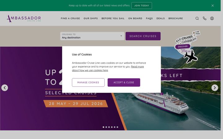 Screenshot of ambassadorcruiseline.com