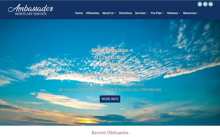 Screenshot of ambassadormortuary.com