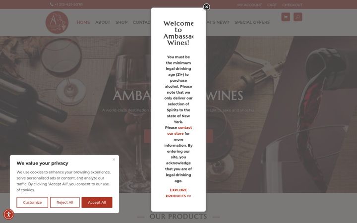 Screenshot του ambassadorwines.com