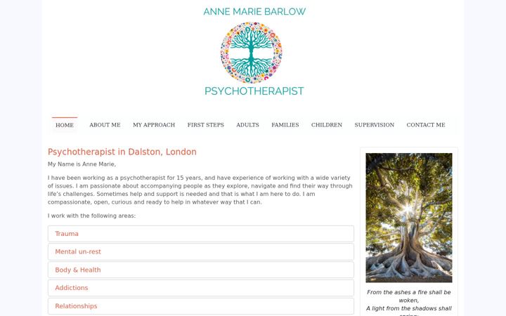 Screenshot stránky ambepsychotherapy.co.uk
