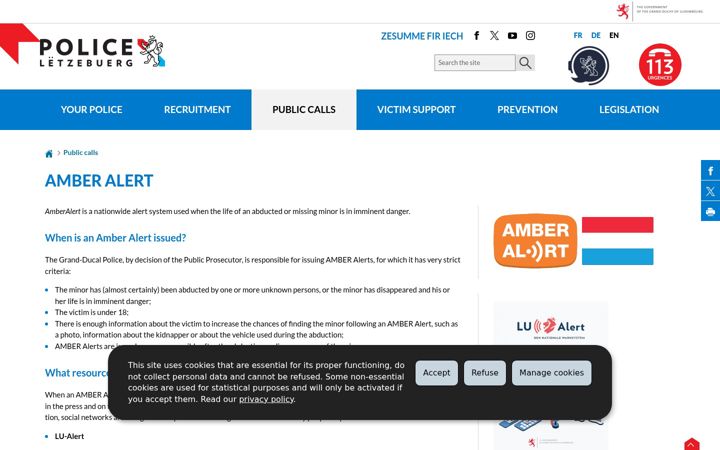 Screenshot of amberalert.lu