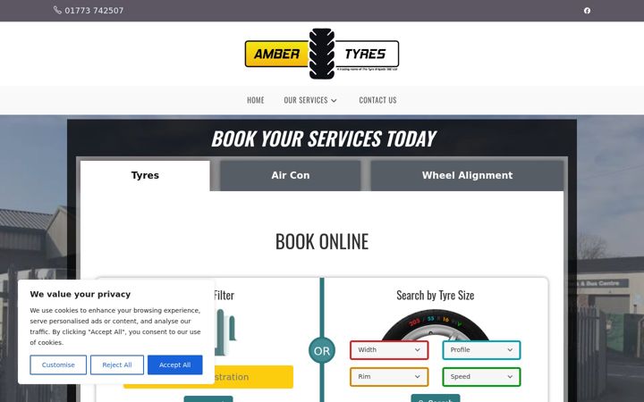 Screenshot of ambertyres.co.uk