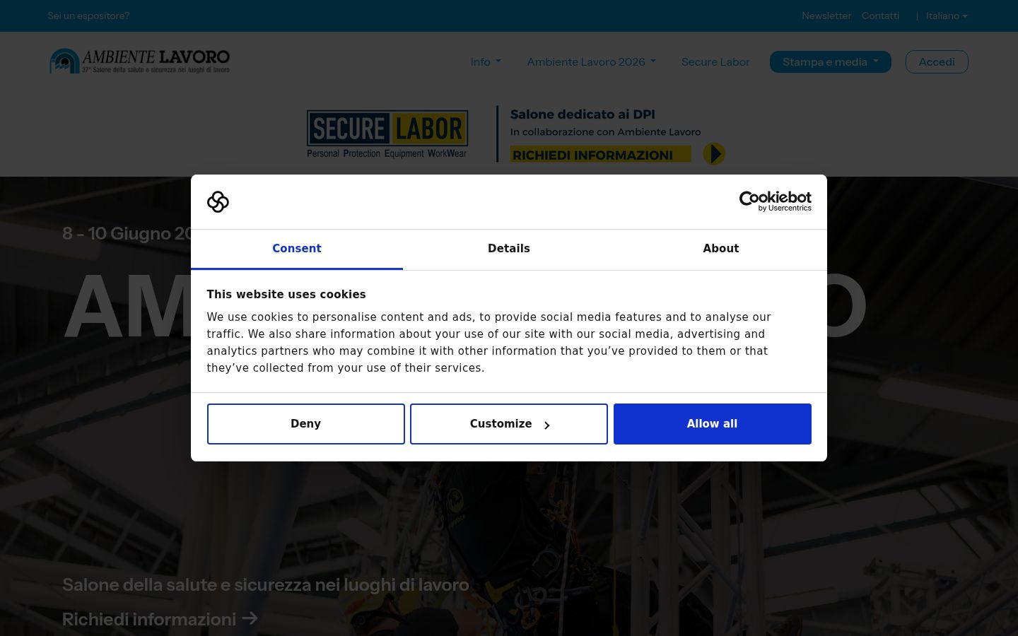 Screenshot of the consent banner shown before any interaction