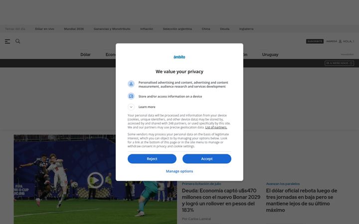 Screenshot του ambito.com