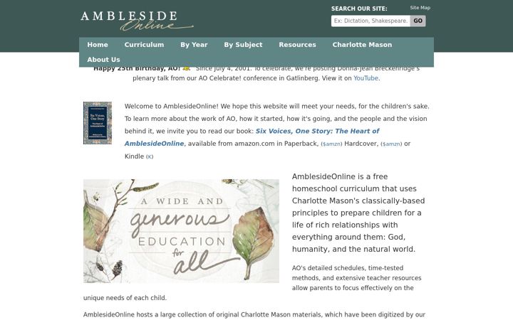 Screenshot of amblesideonline.org