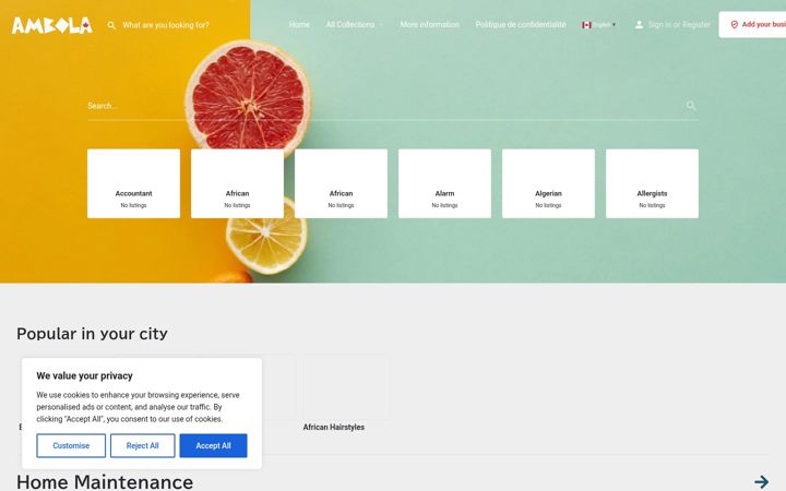 Screenshot of ambola.ca