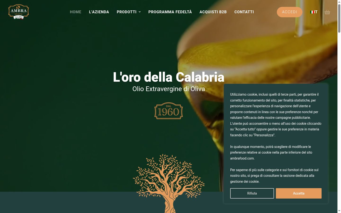 Screenshot del banner di consenso mostrato prima di qualsiasi interazione