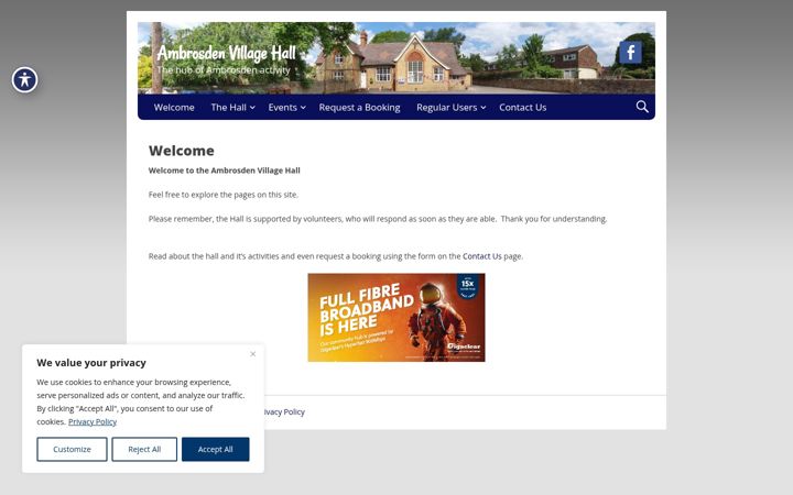 Screenshot von ambrosdenvillagehall.org.uk