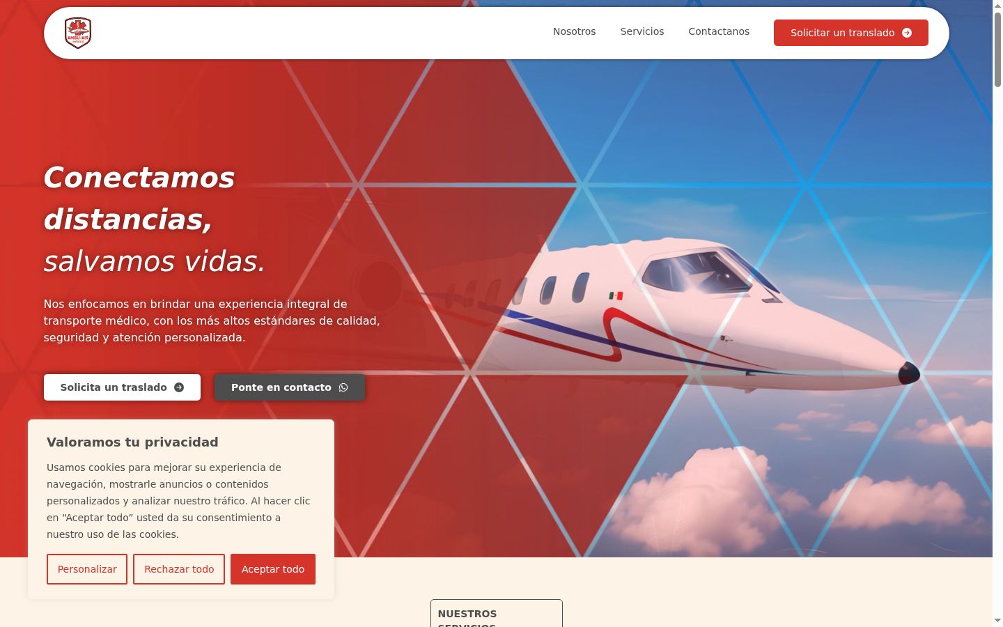 Captura de pantalla del banner de consentimiento mostrado antes de cualquier interacción