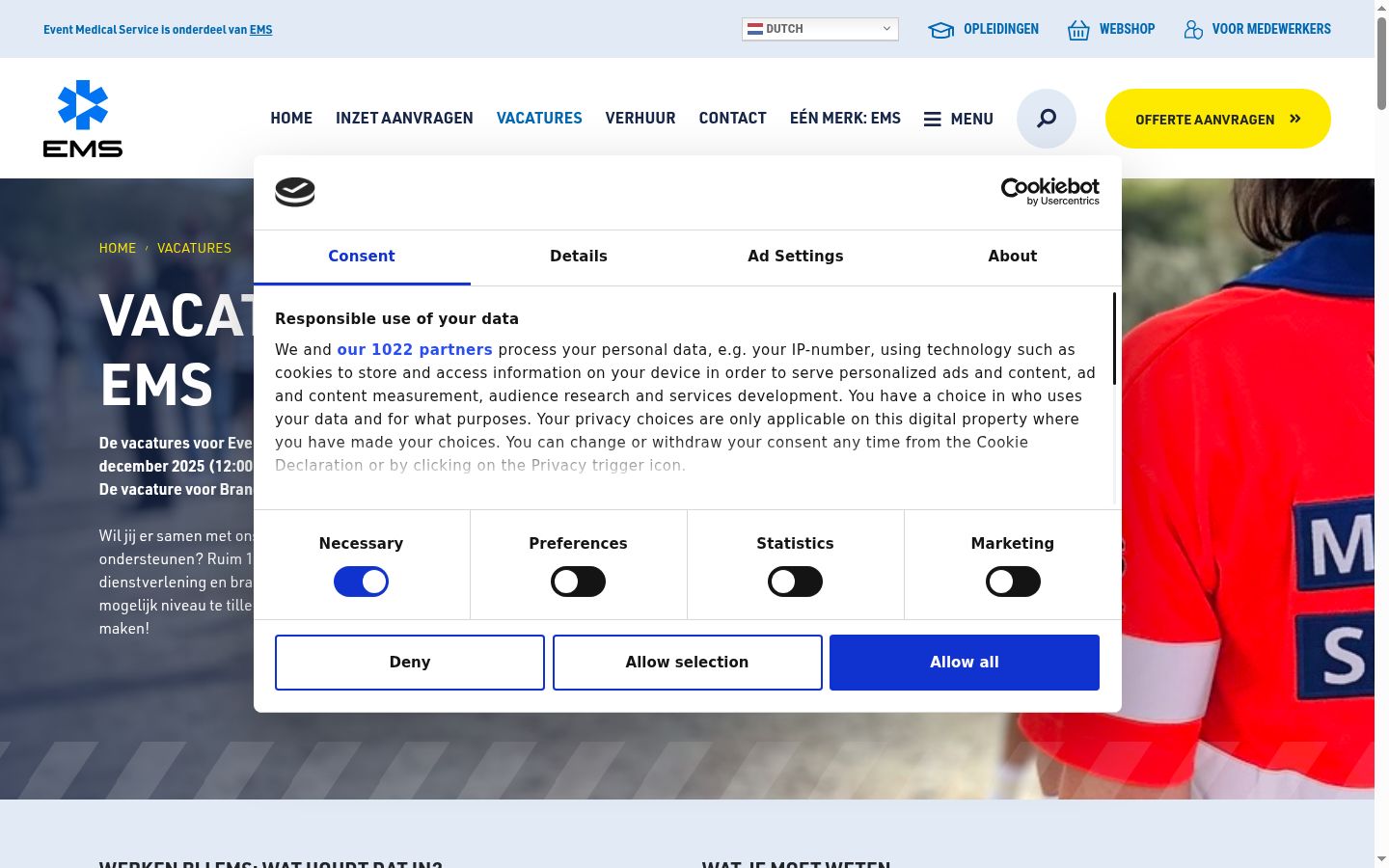 Screenshot of the consent banner shown before any interaction