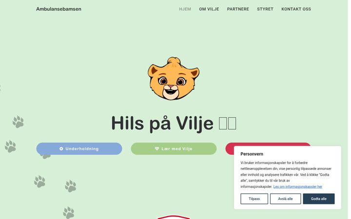 Skærmbillede af ambulansebamsen.no