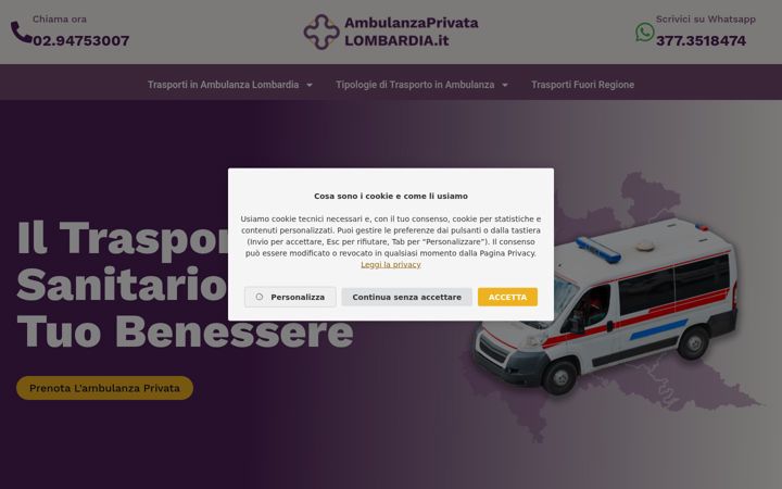 Screenshot of ambulanzaprivata.lombardia.it