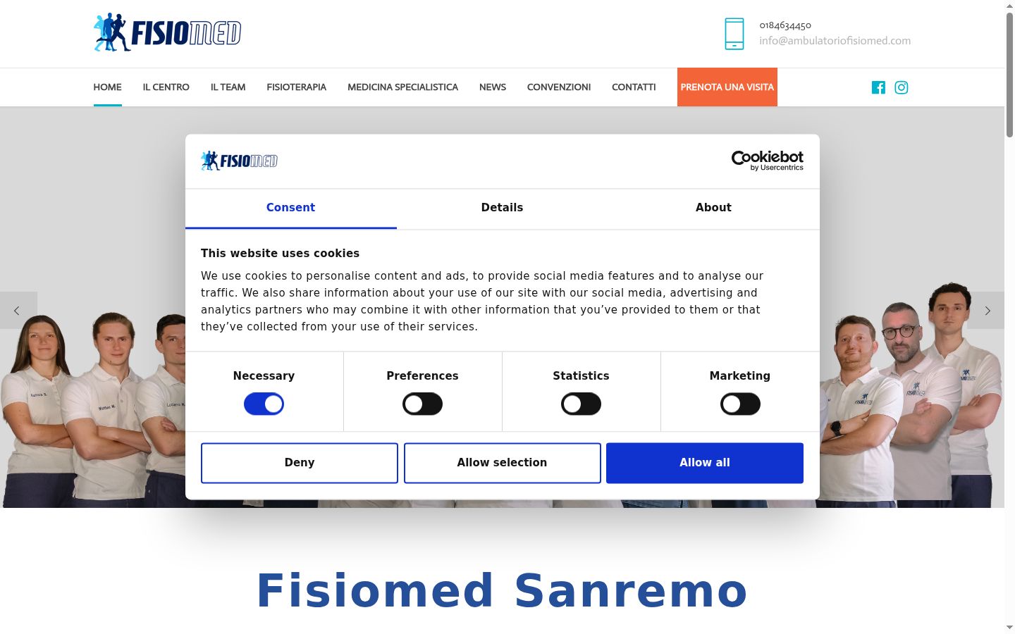 Screenshot del banner di consenso mostrato prima di qualsiasi interazione