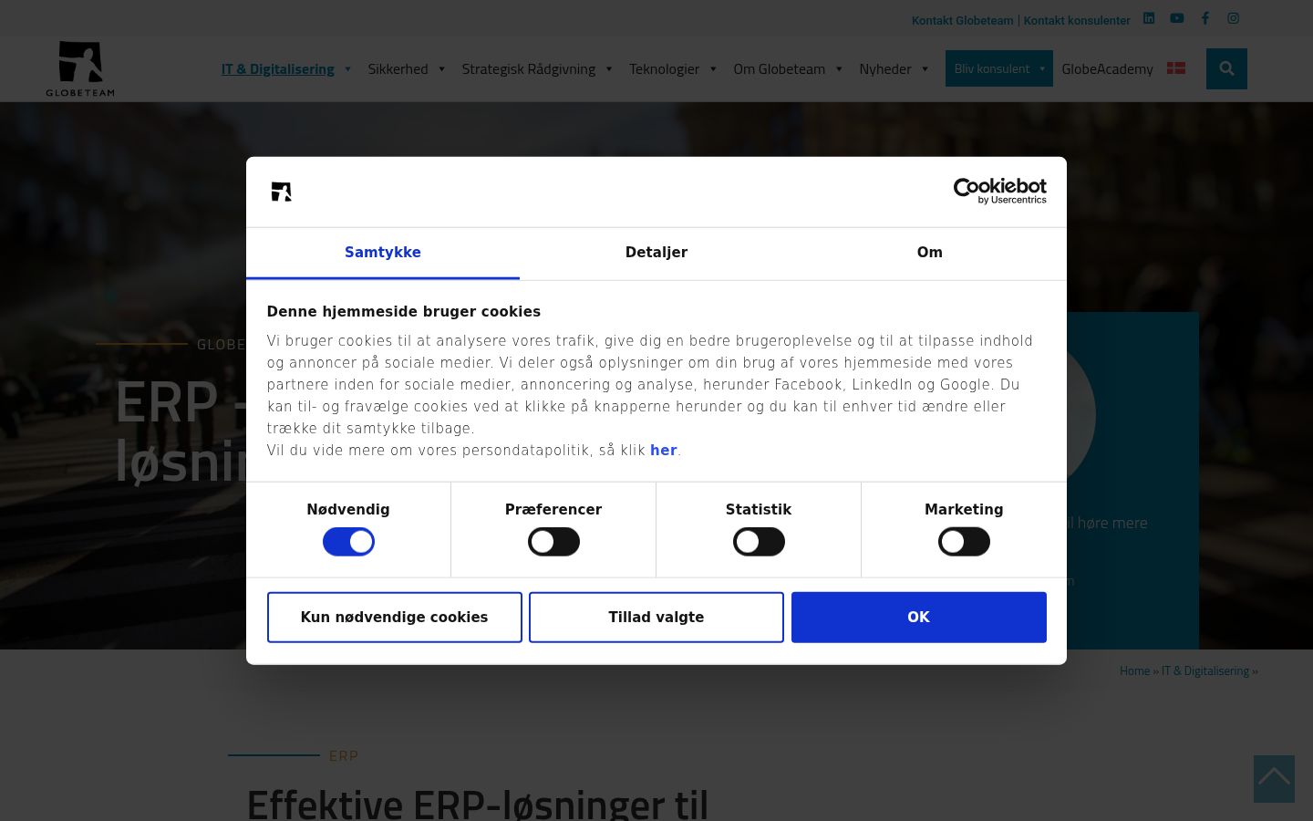 Skärmbild av samtyckesbannern som visades före någon interaktion