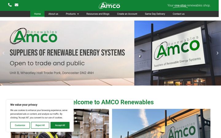 Screenshot of amcorenewables.co.uk