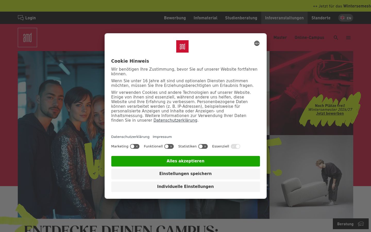 Képernyőkép a bármilyen interakció előtt megjelenő hozzájárulási bannerről