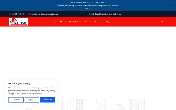 Screenshot του ame-techconstruction.ng
