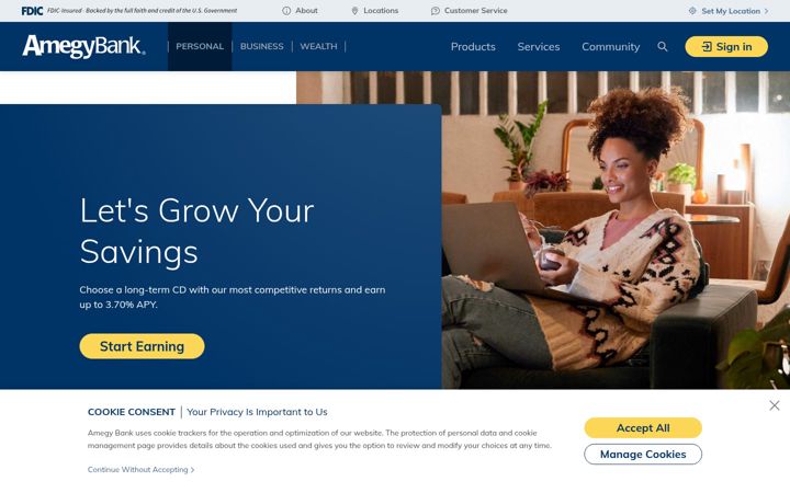 Screenshot of amegybank.com