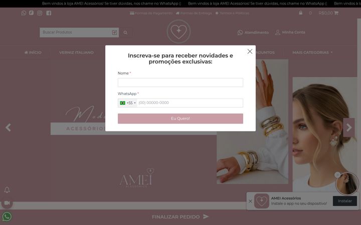 Екранна снимка на ameiacessoriosloja.com.br