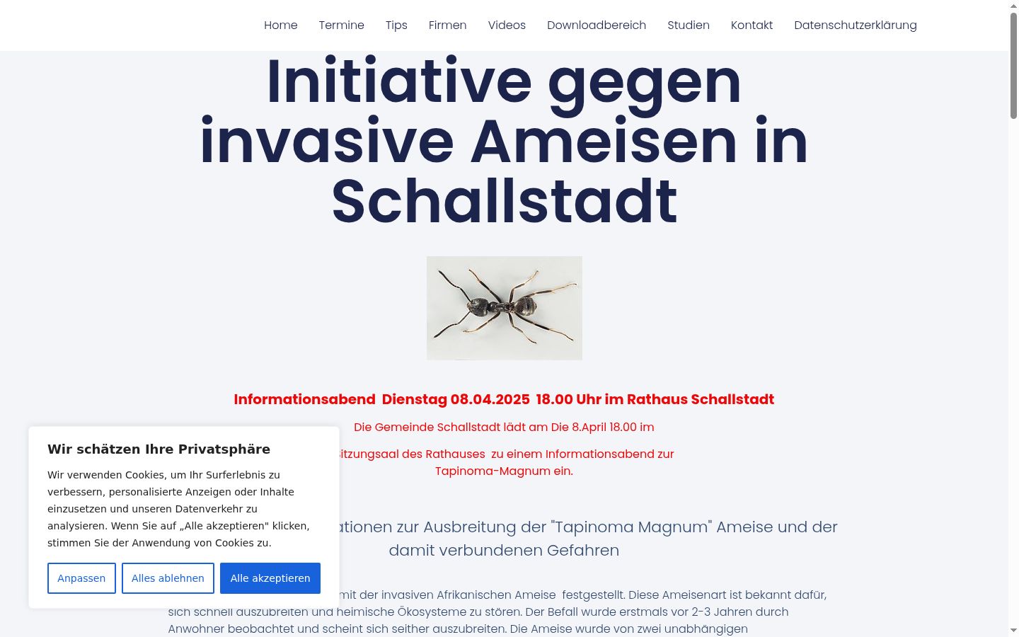 Screenshot des Einwilligungsbanners vor jeglicher Interaktion