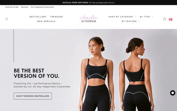 Screenshot of ameliaactivewear.com