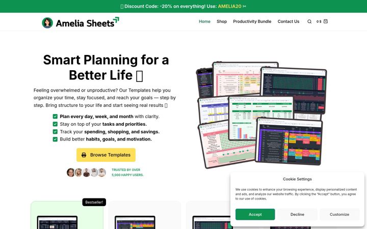Screenshot του ameliasheets.com
