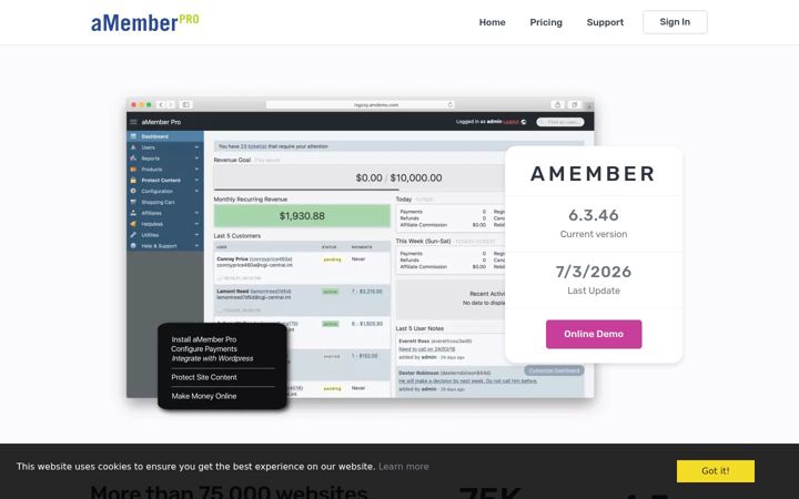 Screenshot stránky amember.com