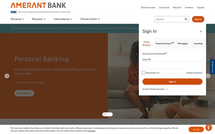 Screenshot of amerantbank.com