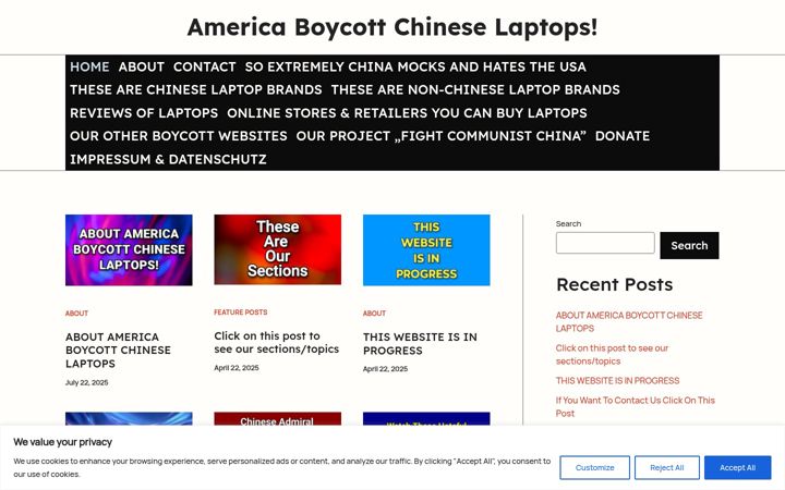 Екранна снимка на americaboycottchineselaptops.com