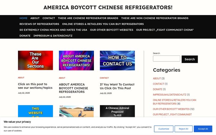 Екранна снимка на americaboycottchineserefrigerators.com