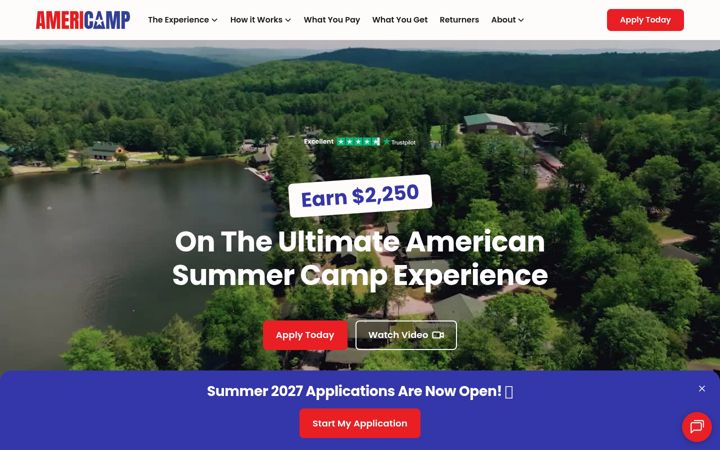 Screenshot του americamp.co.uk