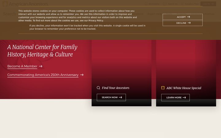 Screenshot of americanancestors.org