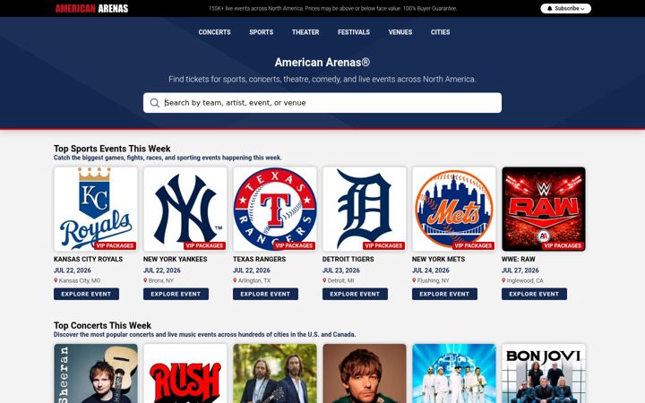 Screenshot ta' americanarenas.com