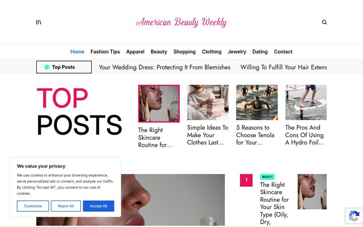 Snimka zaslona za americanbeautyweekly.com