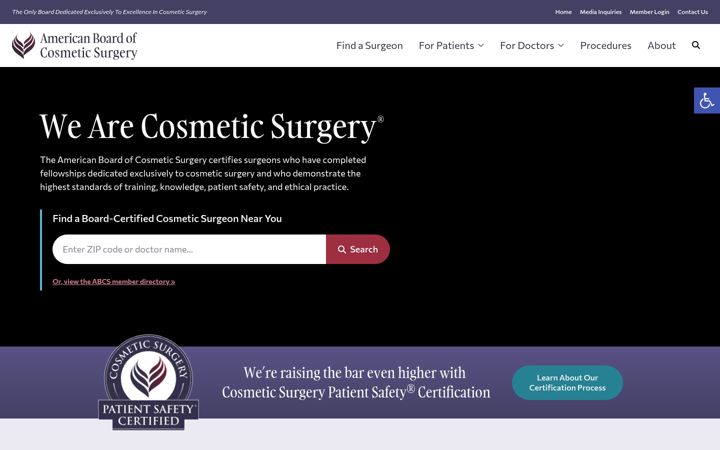 Screenshot of americanboardcosmeticsurgery.org