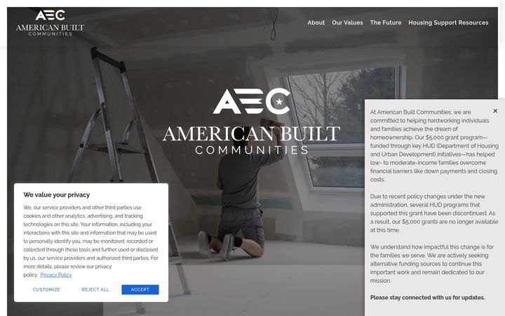 Ekrano kopija americanbuiltcommunities.org