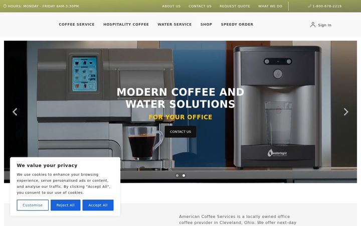 Posnetek zaslona americancoffeeservices.com
