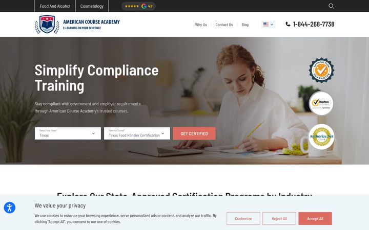 Екранна снимка на americancourseacademy.com
